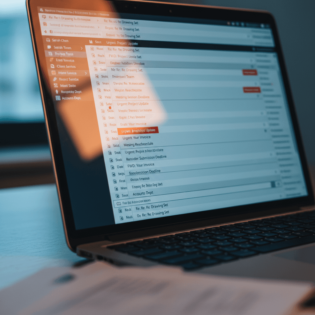 A close-up of a laptop screen showing an overflowing email inbox